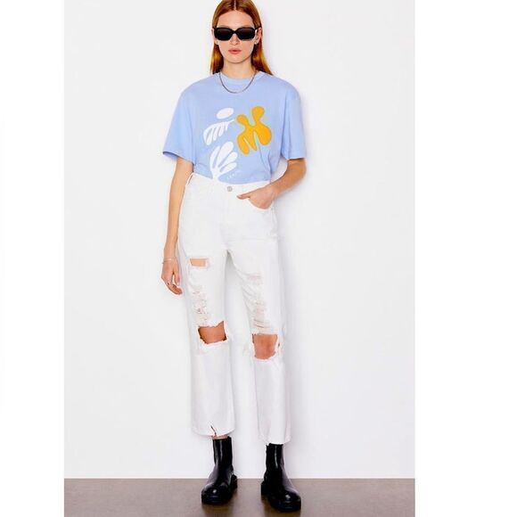 NWT FRAME Le Jane Ripped Crop Flare Leg Jeans (Rumpled Blanc Destruct) - Picture 1 of 7